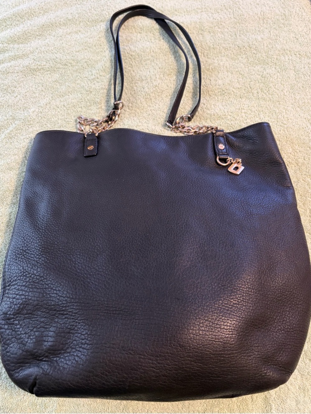 Michael Kors Black Leather Tote Bag Gold Chain Shoulder Purse